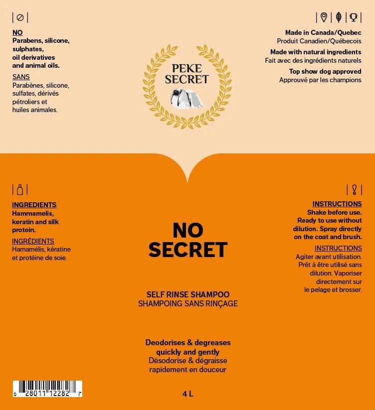 Peke Secret – NO Secret Shampoing sans rinçage – nettoie et désodorise