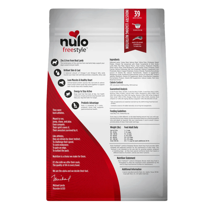 Nulo – Freestyle - Adulte sans grains - Agneau et pois chiches