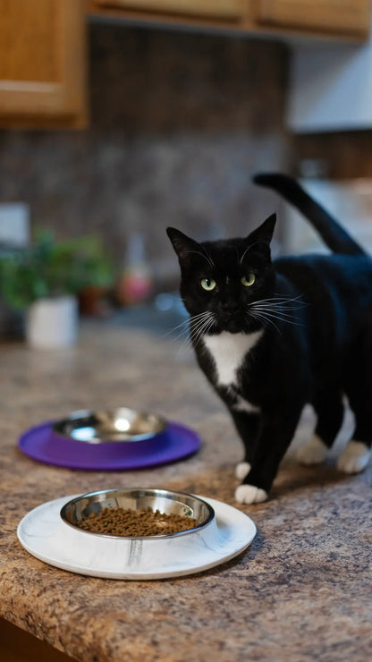 Messy Cats – Mangeoire simple en silicone avec bol en acier inoxydable