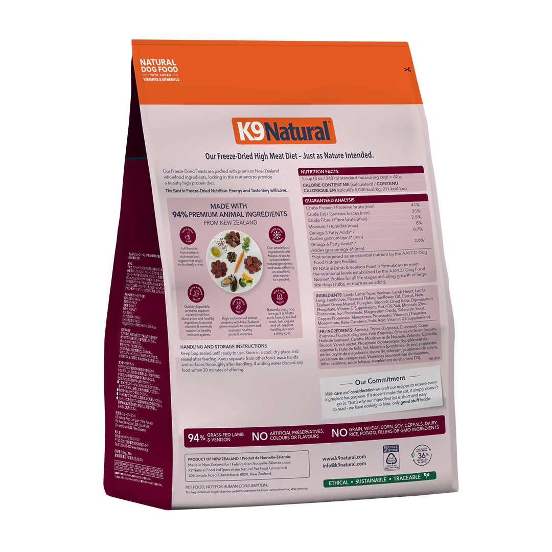 K9 Natural – Nourriture lyophilisée – Festin d'agneau et de chevreuil