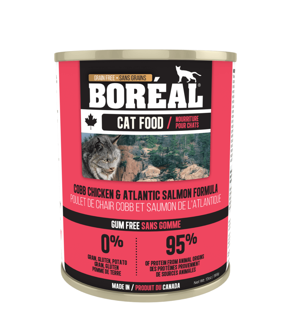 Boréal – Conserve chat sans grains - Poulet cobb et saumon de l'Atlantique - 369g