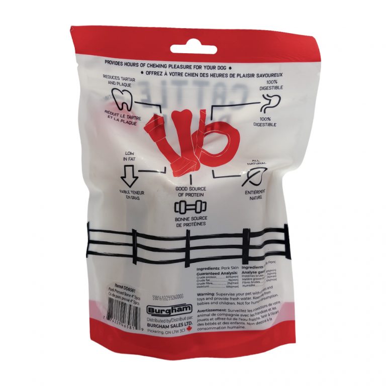 Cattle Ranch – Sac d'os de porc pressé 4'' - Paquet de 5