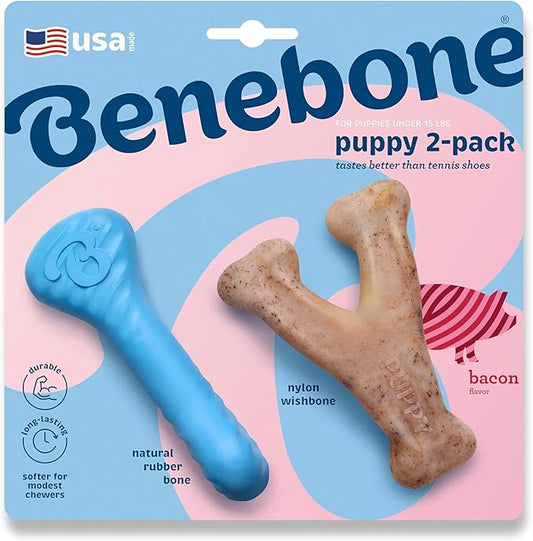 Benebone  – Os à gruger en Nylon Chiot – Ensemble bacon et os en caoutchouc