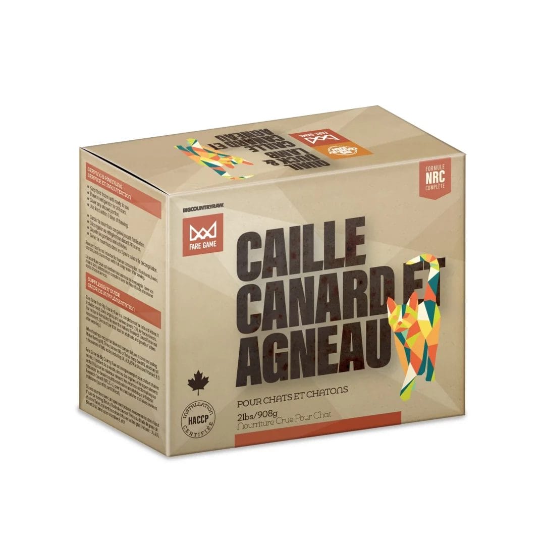 Big Country Raw – Fare Game - Chat – Caille, Canard, Agneau - 2lbs