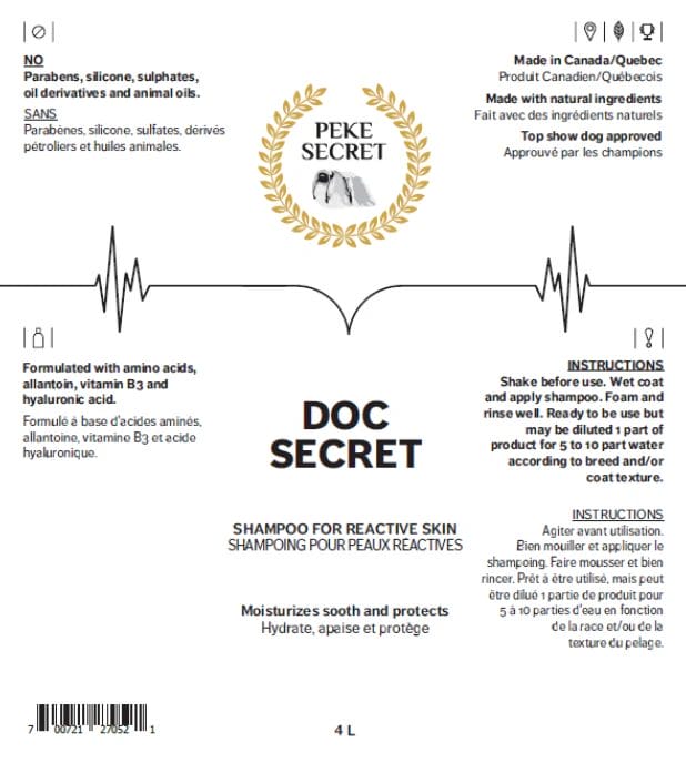 Peke Secret – DOC Secret Shampoing pour peaux réactives – hydrate et apaise