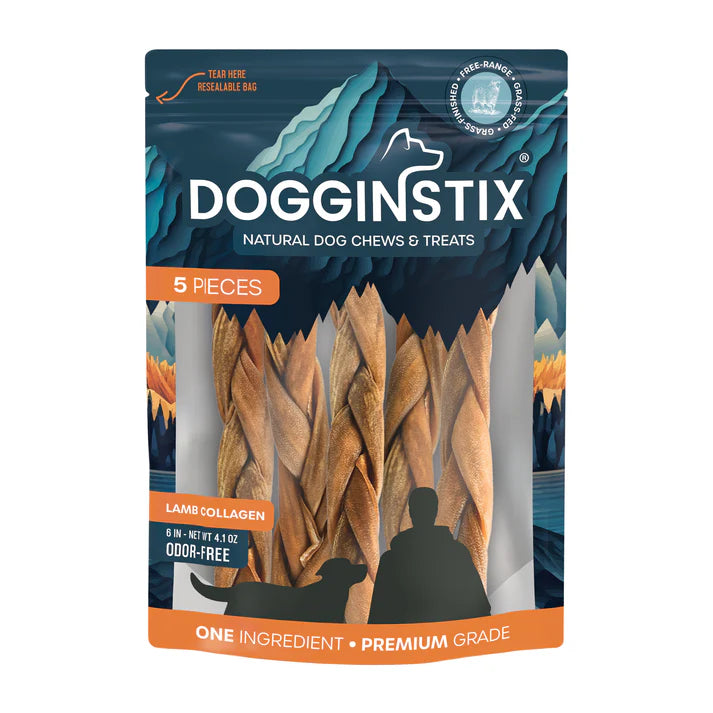 Dogginstix – Collagène d'agneau tressé 6'' - Paquet de 5