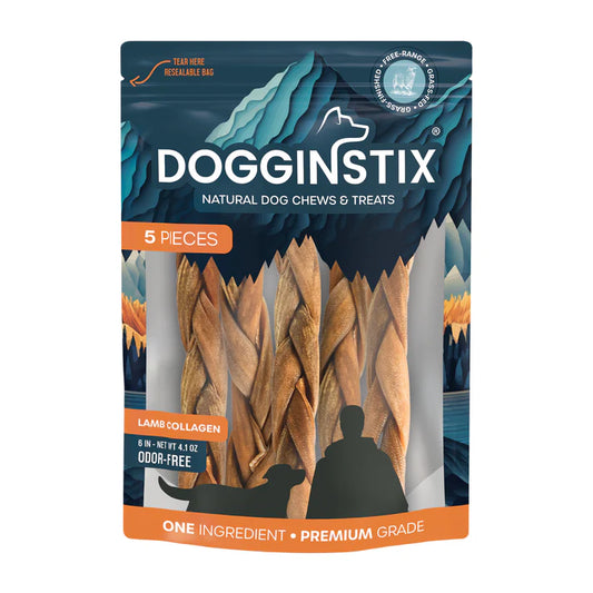 Dogginstix – Collagène d'agneau tressé 6'' - Paquet de 5