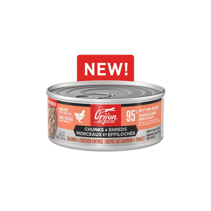 Orijen – Entrée saumon et poulet - Morceaux et effilochés avec bouillon d'os - 155g