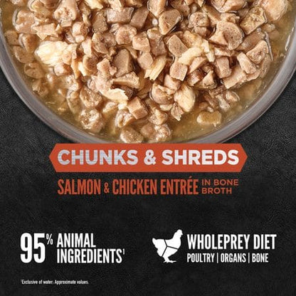 Orijen – Entrée saumon et poulet - Morceaux et effilochés avec bouillon d'os - 155g