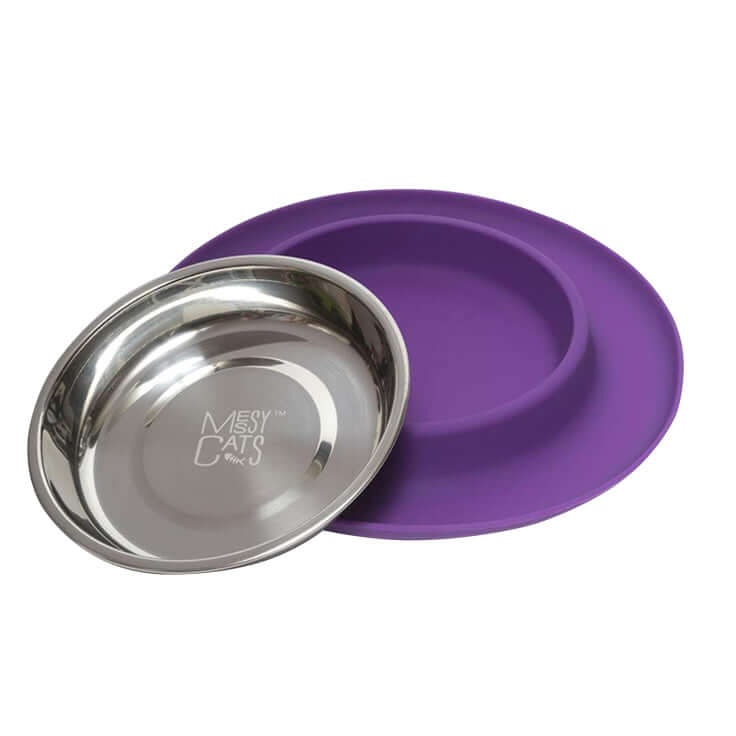Messy Cats – Mangeoire simple en silicone avec bol en acier inoxydable