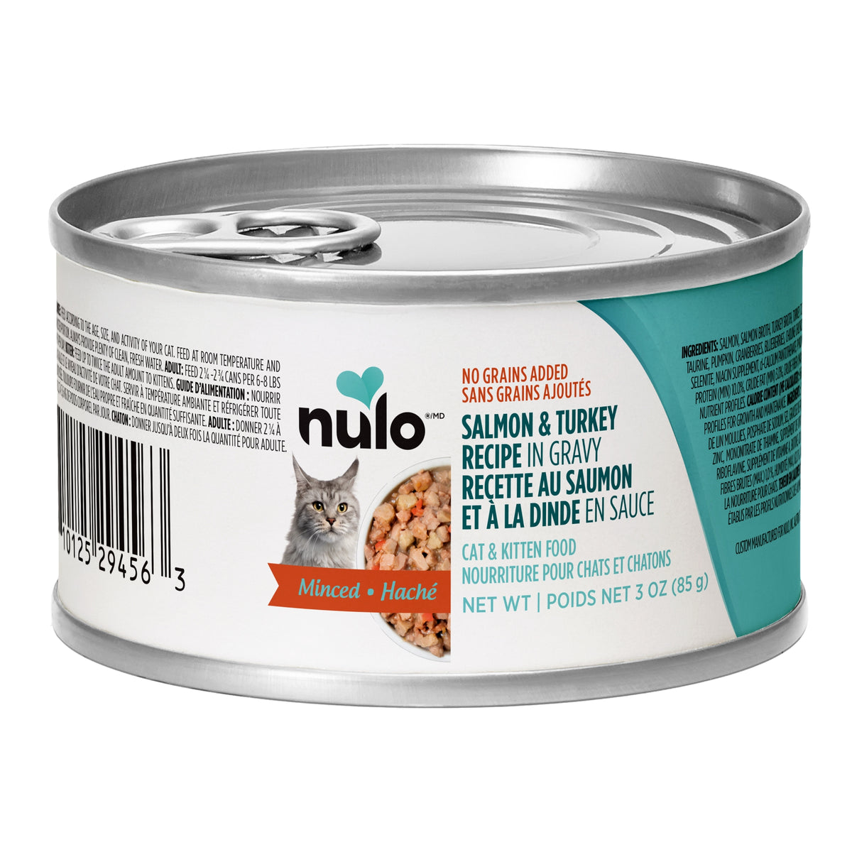 Nulo – Conserve chat - Dinde et saumon haché en sauce - 85g