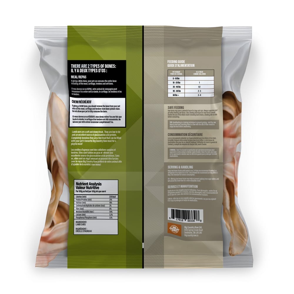 Big Country Raw – Bones – Oreilles d'agneau  - 1lb