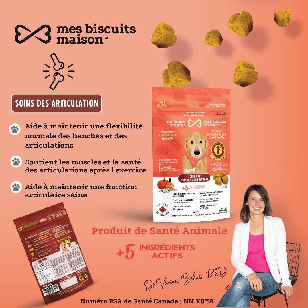 Mes biscuits maison –  Supplément hypoallergénique pour chien à la citrouille - Soin des articulations 170g