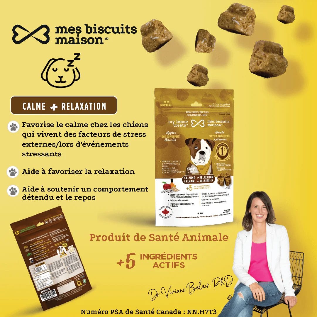 Mes biscuits maison –  Supplément hypoallergénique pour chien aux pommes - Calmant + Relaxation 170g