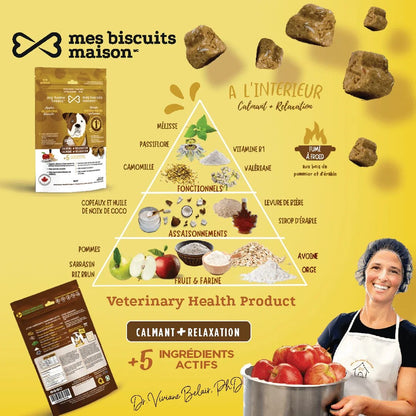 Mes biscuits maison –  Supplément hypoallergénique pour chien aux pommes - Calmant + Relaxation 170g