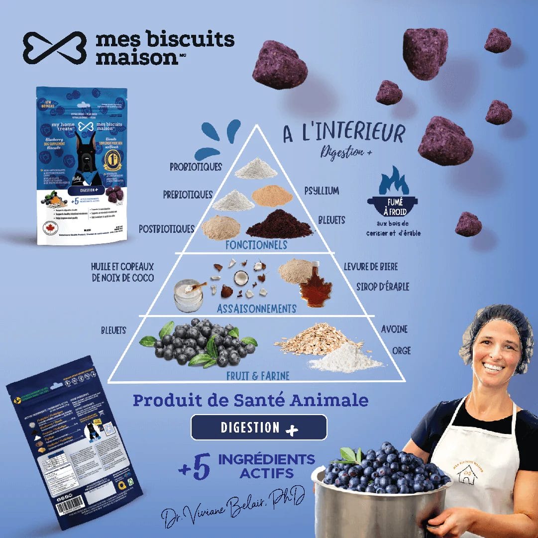 Mes biscuits maison –  Supplément hypoallergénique pour chien aux bleuets - Digestion+ 170g