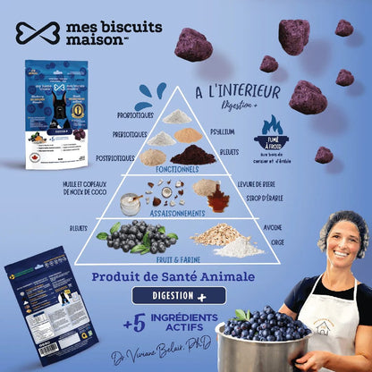 Mes biscuits maison –  Supplément hypoallergénique pour chien aux bleuets - Digestion+ 170g