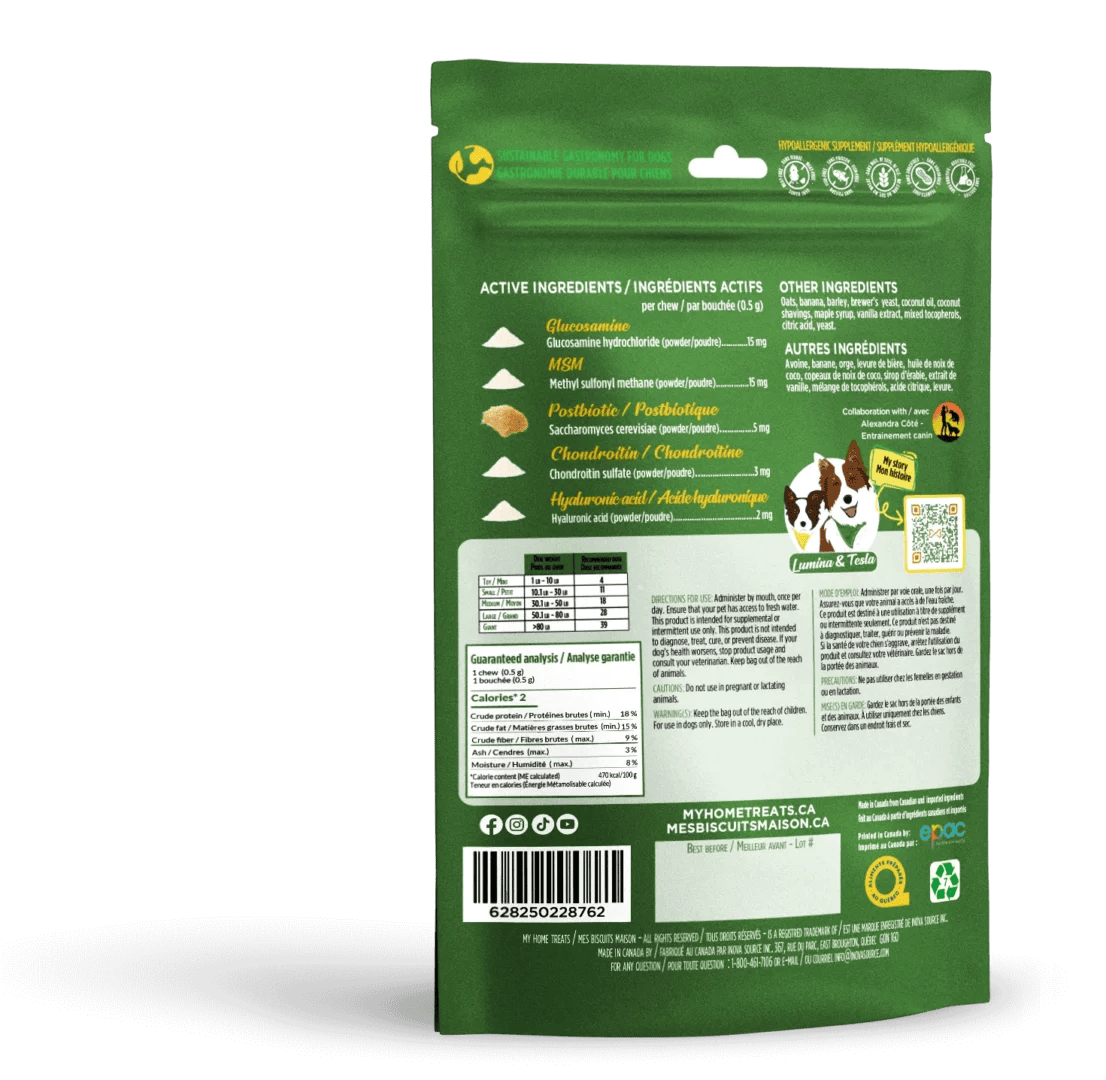 Mes biscuits maison –  Supplément hypoallergénique pour chien aux bananes - Mobilité+ 170g