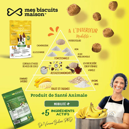 Mes biscuits maison –  Supplément hypoallergénique pour chien aux bananes - Mobilité+ 170g