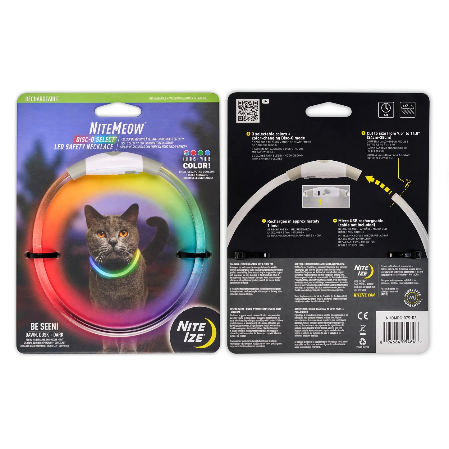 Nite Ize – NiteMeow - Collier Lumineux LED Rechargeable – Choix de 3 couleurs