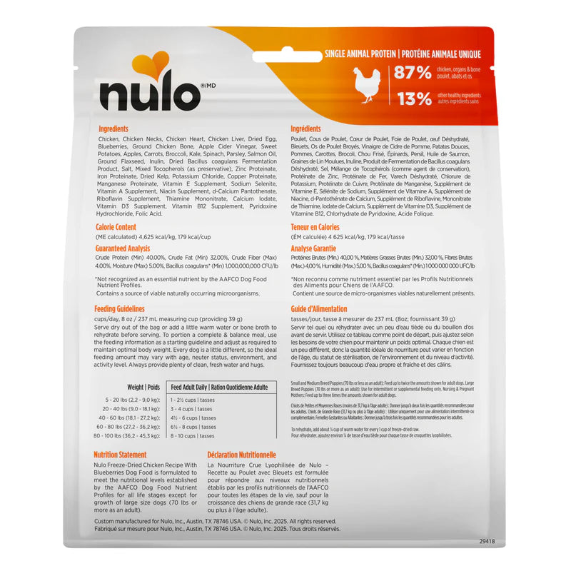 Nulo – Nourriture lyophilisée  –  Poulet et bleuets