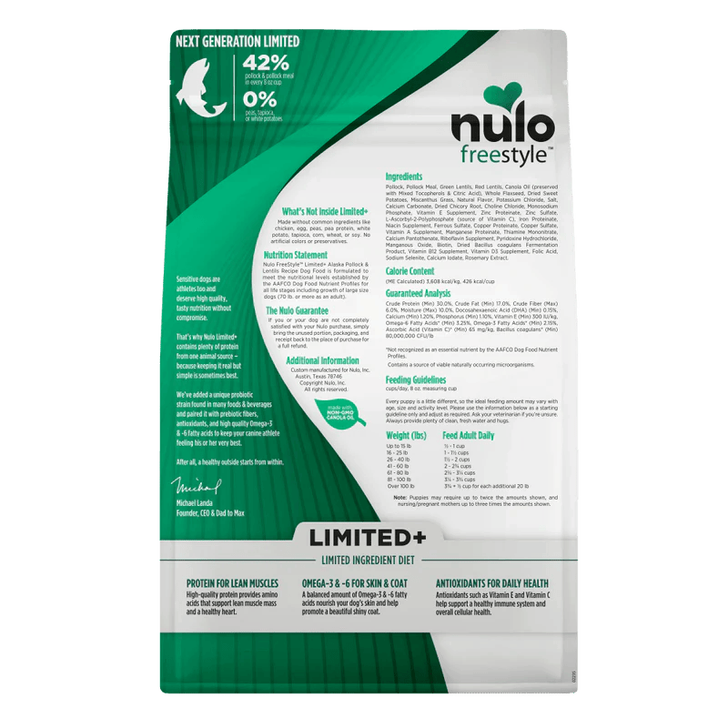 Nulo – Freestyle - Chiot et adulte limited+ sans grains - Goberge et lentilles